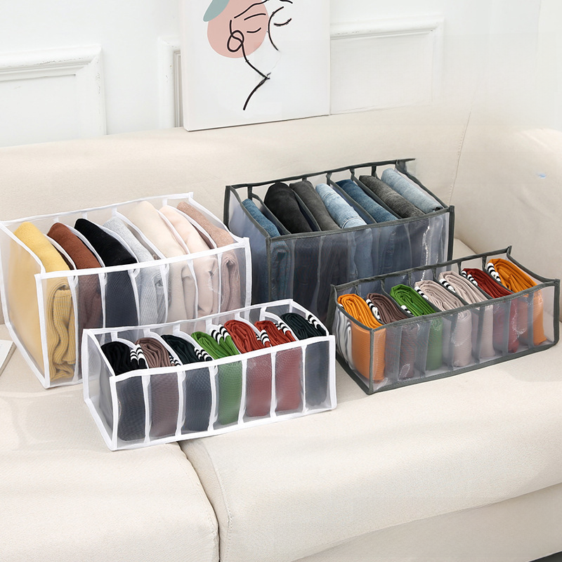 Pants and clothes storage box with partitions, designed for organizing wardrobe drawers and maximizing space efficiency.