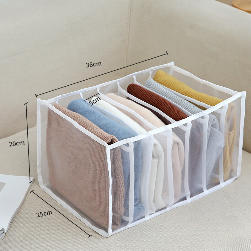 Pants and clothes storage box with partitions, designed for organizing wardrobe drawers and maximizing space efficiency.