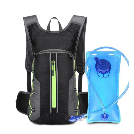 Lightweight hydration backpack with a water bladder, designed for outdoor activities like hiking, cycling, and running, ensuring convenient hydration on the go.