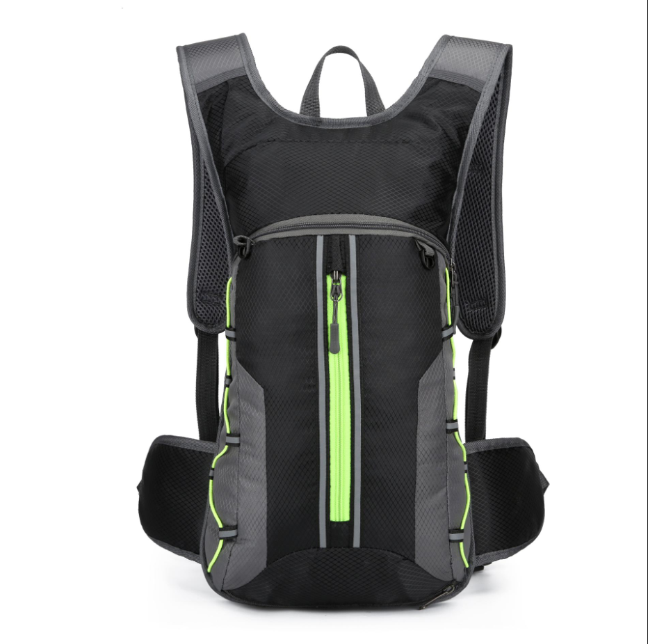 Lightweight hydration backpack with a water bladder, designed for outdoor activities like hiking, cycling, and running, ensuring convenient hydration on the go.