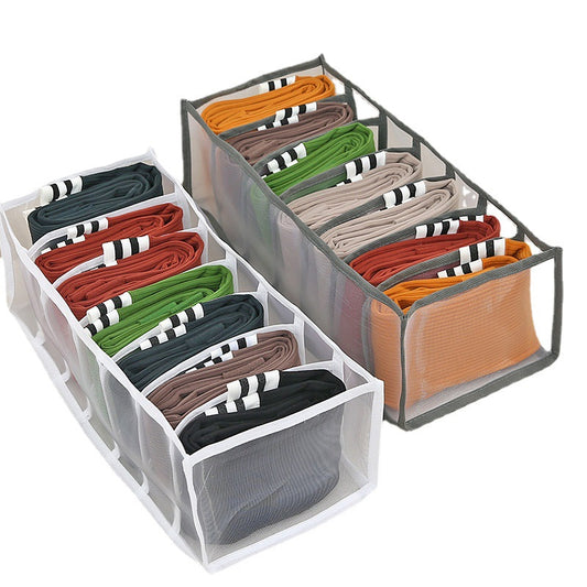 Pants and clothes storage box with partitions, designed for organizing wardrobe drawers and maximizing space efficiency.