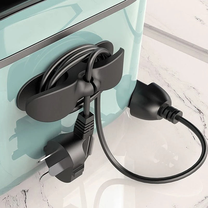 Plug holder and cable organizer designed to secure power cords and streamline wire management, keeping your workspace neat and tidy.